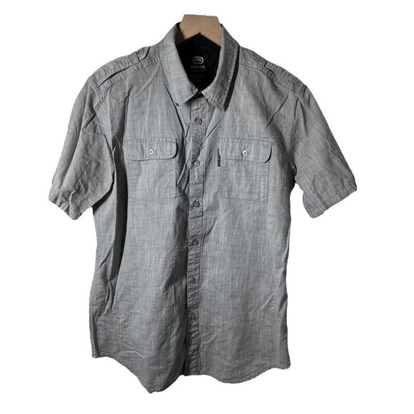 Ecko Unltd Mens Shirt Size L Gray Chambray Short Sleeve Button-Up Casual Utility - Picture 1 of 9